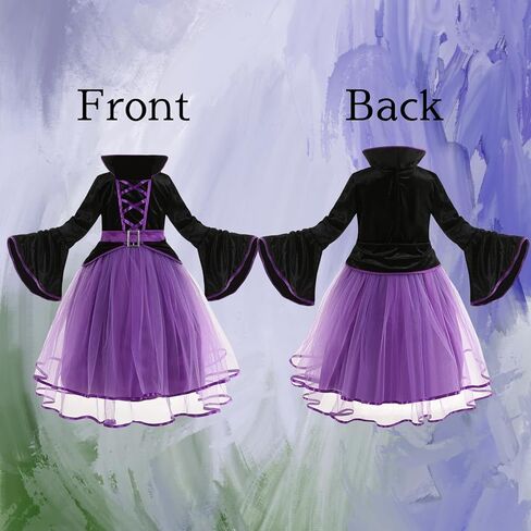 زي الساحرة الأرجواني للفتيات من LMYOVE، زي ساحرة للفتيات مع قبعة، فستان ساحرة الهالوين in Kuwait