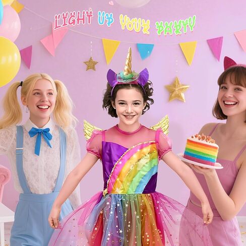 Unicorn Dress for Girls,7-12 Years Rainbow Unicorn Costume with Headband and Wings for Halloween Birthday Party in Kuwait