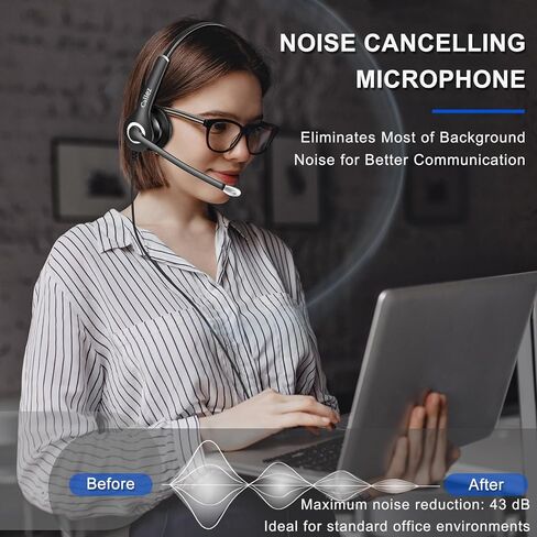 Computer Headset with Microphone Noise Cancelling, 3.5mm Cell Phone Headsets for iPhone Samsung Laptop PC Tablet Skype Webinar Office Business Call Center, Clearer Voice, Ultra Comfort in Kuwait