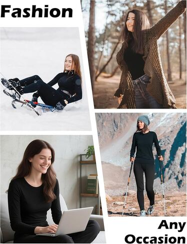 1/5 حزمة من القمصان النسائية الحرارية طويلة الأكمام، رقبة دائرية مبطنة بالصوف وطبقة أساسية ملابس داخلية للطقس البارد in Kuwait