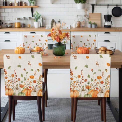 Vintage Farmhouse Floral Chair Back Covers Set of 4, Dining Back Chair Cover Removable Washable Back Slipcovers, Blue Pastoral Flowers Retro Kitchen Chair Protector for Wedding Party Housewarming in Kuwait