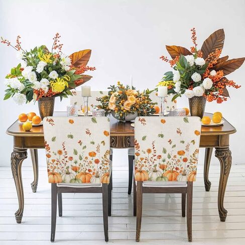 Vintage Farmhouse Floral Chair Back Covers Set of 4, Dining Back Chair Cover Removable Washable Back Slipcovers, Blue Pastoral Flowers Retro Kitchen Chair Protector for Wedding Party Housewarming in Kuwait