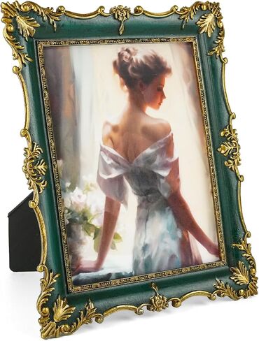 8x10 Picture Frame Vintage Green Frames, Ornate Textured Hand-Crafted Resin with Glass Front, Green Photo Frames for Tabletop Display, Retro Design Home Decor in Saudi Arabia