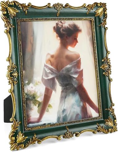 8x10 Picture Frame Vintage Green Frames, Ornate Textured Hand-Crafted Resin with Glass Front, Green Photo Frames for Tabletop Display, Retro Design Home Decor in Saudi Arabia