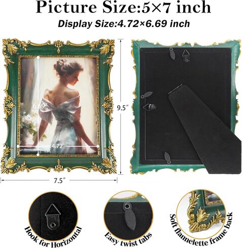 8x10 Picture Frame Vintage Green Frames, Ornate Textured Hand-Crafted Resin with Glass Front, Green Photo Frames for Tabletop Display, Retro Design Home Decor in Saudi Arabia