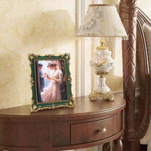 8x10 Picture Frame Vintage Green Frames, Ornate Textured Hand-Crafted Resin with Glass Front, Green Photo Frames for Tabletop Display, Retro Design Home Decor in Saudi Arabia