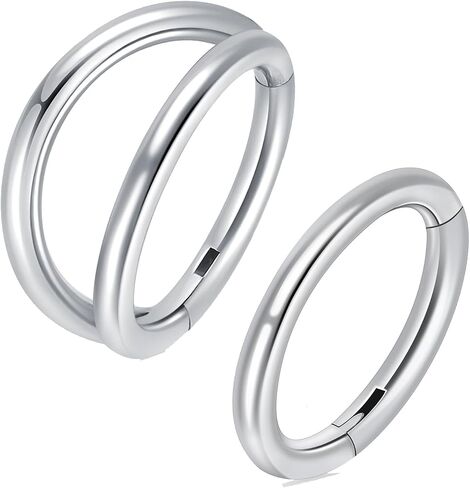 2Pcs Titanium Nose Rings Hoop 16G 12mm Double Hoop Nose Ring Silver Cartilage Helix Daith Rook Earring Hinged Septum Segment Ring Clicker Piercing in Saudi Arabia