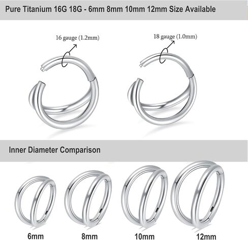 2Pcs Titanium Nose Rings Hoop 16G 12mm Double Hoop Nose Ring Silver Cartilage Helix Daith Rook Earring Hinged Septum Segment Ring Clicker Piercing in Saudi Arabia