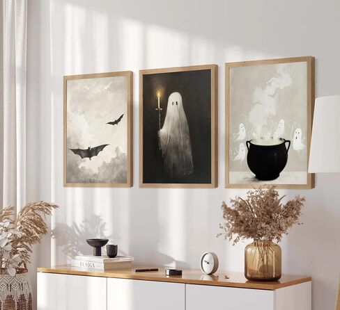 Halloween Wall Art Vintage Halloween Ghosts Painting Wall Decor Funny Gothic Pictures Prints Ghost Bat Spider Spooky Gothic Wall Art for Living Room Bedroom 16x24 Inch in Saudi Arabia