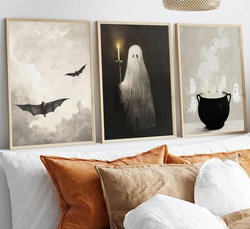Halloween Wall Art Vintage Halloween Ghosts Painting Wall Decor Funny Gothic Pictures Prints Ghost Bat Spider Spooky Gothic Wall Art for Living Room Bedroom 16x24 Inch in Saudi Arabia