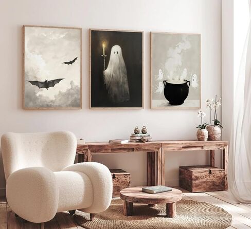 Halloween Wall Art Vintage Halloween Ghosts Painting Wall Decor Funny Gothic Pictures Prints Ghost Bat Spider Spooky Gothic Wall Art for Living Room Bedroom 16x24 Inch in Saudi Arabia