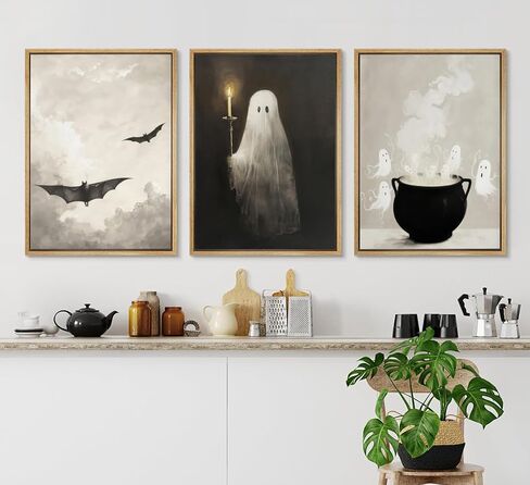 Halloween Wall Art Vintage Halloween Ghosts Painting Wall Decor Funny Gothic Pictures Prints Ghost Bat Spider Spooky Gothic Wall Art for Living Room Bedroom 16x24 Inch in Saudi Arabia
