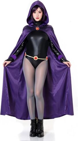 Raven Cosplay Costume Deluxe Jumpsuit Cloak Belt Suit Women's Halloween Cosplay Costume Purple in Saudi Arabia