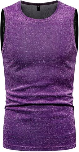 Mens Sparkly Tank Tops Sleeveless Disco Shirt 70s Rave Outfits Shiny Sequin Vest Club Wear in Saudi Arabia
