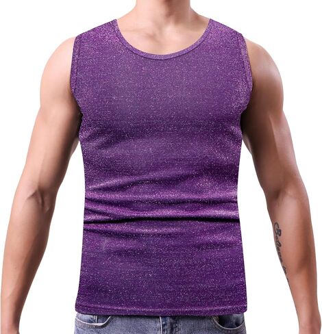 Mens Sparkly Tank Tops Sleeveless Disco Shirt 70s Rave Outfits Shiny Sequin Vest Club Wear in Saudi Arabia