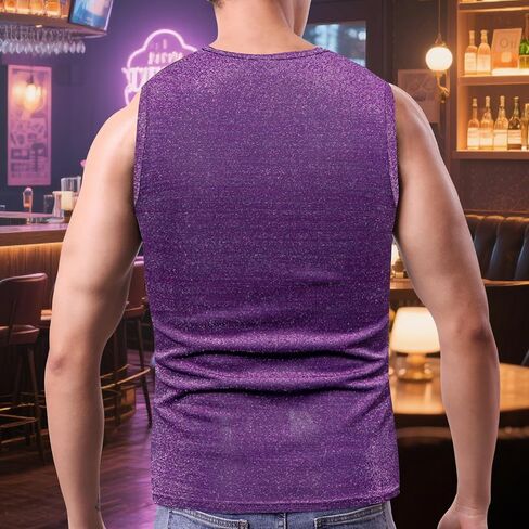 Mens Sparkly Tank Tops Sleeveless Disco Shirt 70s Rave Outfits Shiny Sequin Vest Club Wear in Saudi Arabia