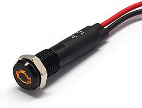 Alpinetech PLB8MS 8 مم 5/16 بوصة 12 فولت LED مؤشر إشارة معدني الطيار داش ضوء الحافة السوداء مع الرموز (تحذير فرامل اليد) in Kuwait