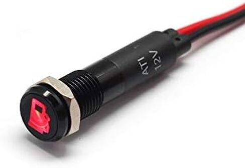 Alpinetech PLB8MS 8 مم 5/16 بوصة 12 فولت LED مؤشر إشارة معدني الطيار داش ضوء الحافة السوداء مع الرموز (تحذير فرامل اليد) in Kuwait