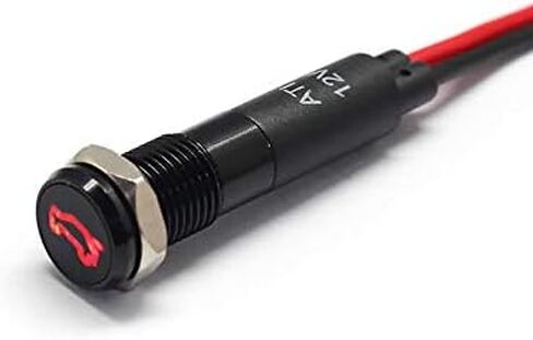 Alpinetech PLB8MS 8 مم 5/16 بوصة 12 فولت LED مؤشر إشارة معدني الطيار داش ضوء الحافة السوداء مع الرموز (تحذير فرامل اليد) in Kuwait