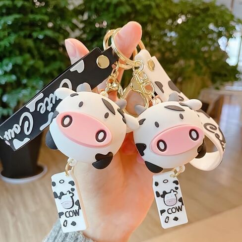 Cute Cartoon Cow Car Keychain - Creative Animal Milk Cow Pendant Car Key Chains Christmas Gift in Saudi Arabia