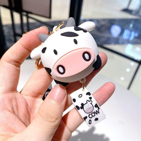 Cute Cartoon Cow Car Keychain - Creative Animal Milk Cow Pendant Car Key Chains Christmas Gift in Saudi Arabia