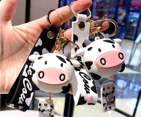 Cute Cartoon Cow Car Keychain - Creative Animal Milk Cow Pendant Car Key Chains Christmas Gift in Saudi Arabia