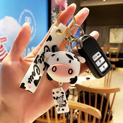 Cute Cartoon Cow Car Keychain - Creative Animal Milk Cow Pendant Car Key Chains Christmas Gift in Saudi Arabia