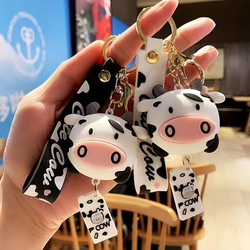 Cute Cartoon Cow Car Keychain - Creative Animal Milk Cow Pendant Car Key Chains Christmas Gift in Saudi Arabia
