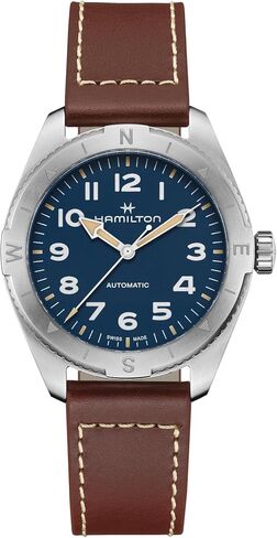 Hamilton Watch Khaki Field Expedition Auto | Swiss Made | 41mm Stainless Steel Case | Blue Dial Analog Watch | Brown Leather Strap (Model: H70315540) in Saudi Arabia