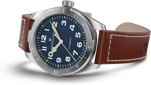 Hamilton Watch Khaki Field Expedition Auto | Swiss Made | 41mm Stainless Steel Case | Blue Dial Analog Watch | Brown Leather Strap (Model: H70315540) in Saudi Arabia