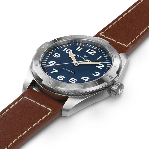 Hamilton Watch Khaki Field Expedition Auto | Swiss Made | 41mm Stainless Steel Case | Blue Dial Analog Watch | Brown Leather Strap (Model: H70315540) in Saudi Arabia