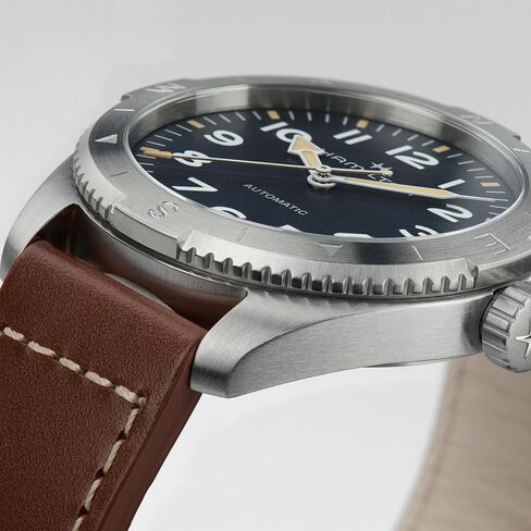 Hamilton Watch Khaki Field Expedition Auto | Swiss Made | 41mm Stainless Steel Case | Blue Dial Analog Watch | Brown Leather Strap (Model: H70315540) in Saudi Arabia