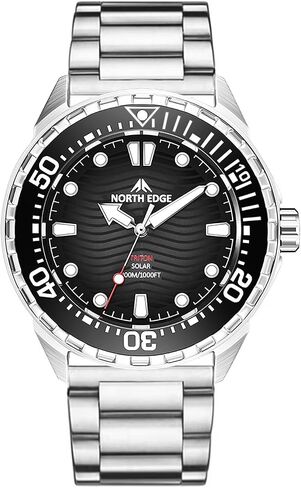 Solar-Powered Men’s Watch – 300M Water Resistant Stainless Steel Sport Watch, 316L Steel Band, Quartz Analog Watch for Diving & Daily Use in Saudi Arabia
