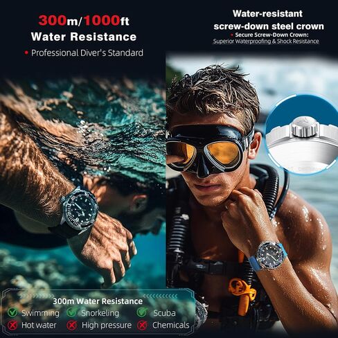 Solar-Powered Men’s Watch – 300M Water Resistant Stainless Steel Sport Watch, 316L Steel Band, Quartz Analog Watch for Diving & Daily Use in Saudi Arabia