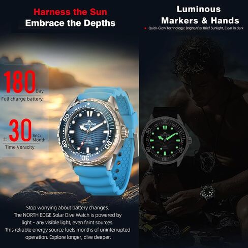 Solar-Powered Men’s Watch – 300M Water Resistant Stainless Steel Sport Watch, 316L Steel Band, Quartz Analog Watch for Diving & Daily Use in Saudi Arabia