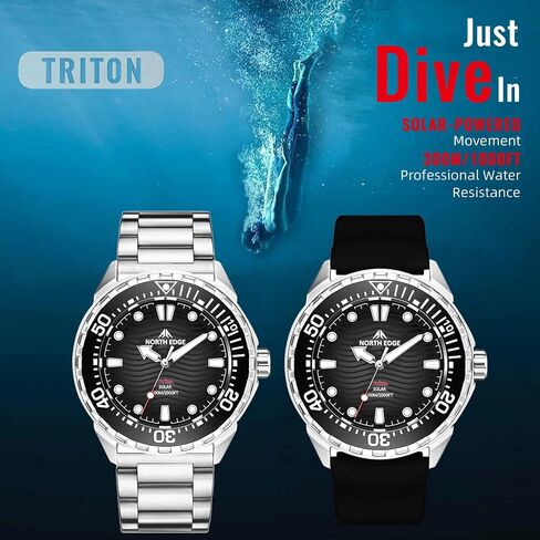 Solar-Powered Men’s Watch – 300M Water Resistant Stainless Steel Sport Watch, 316L Steel Band, Quartz Analog Watch for Diving & Daily Use in Saudi Arabia