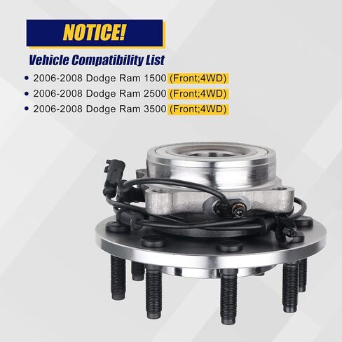 KUSATEC 515101 Front Wheel Bearing and Hub Assembly Compatible with Dodge Ram 1500 2500 3500 2006 2007 2008, 8 Lug Bolts w/ABS in Saudi Arabia