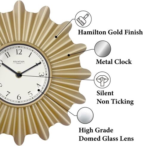 18 Inch Mid Century Modern Starburst Wall Clock,Silent Non Ticking Metal Wall Clock Decorative for Living Room Decor,Antique Copper in Saudi Arabia