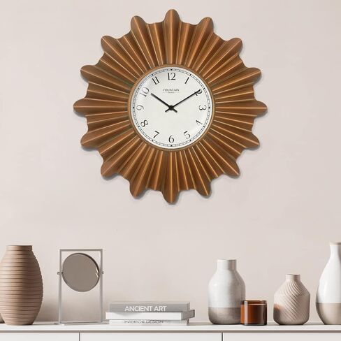 18 Inch Mid Century Modern Starburst Wall Clock,Silent Non Ticking Metal Wall Clock Decorative for Living Room Decor,Antique Copper in Saudi Arabia