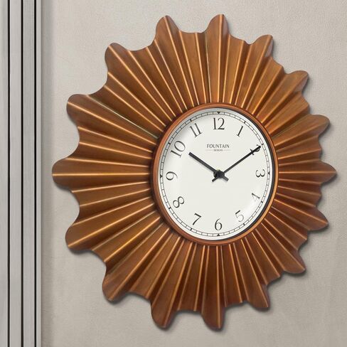 18 Inch Mid Century Modern Starburst Wall Clock,Silent Non Ticking Metal Wall Clock Decorative for Living Room Decor,Antique Copper in Saudi Arabia