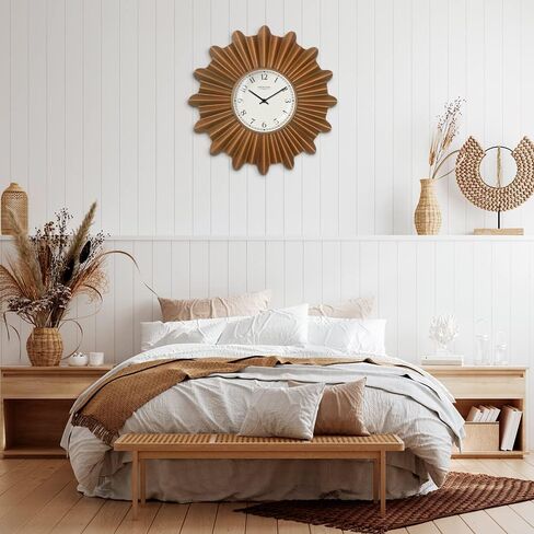 18 Inch Mid Century Modern Starburst Wall Clock,Silent Non Ticking Metal Wall Clock Decorative for Living Room Decor,Antique Copper in Saudi Arabia