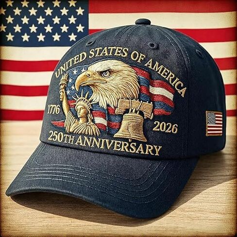 Eagle & Liberty – United States 250th Anniversary Hat, 2025 Adjustable Bald Eagle Printed Patriotic Baseball for Men Women in Saudi Arabia