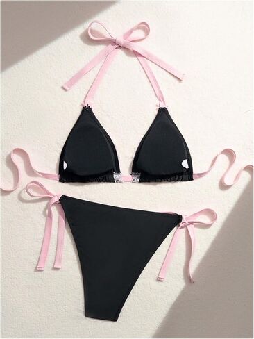 WDIRARA Women's Plus Size Lace Trim Halter Bikini Set Triangle String Swimsuit 2 Piece Bathing Suit in Saudi Arabia