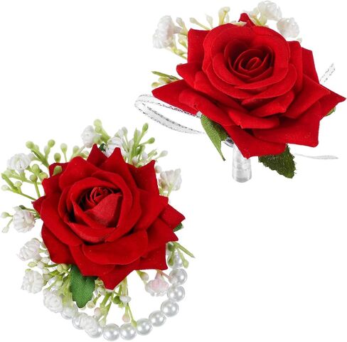 2 قطعة مجموعة الصدار الوردة الحمراء لؤلؤة اليد زهرة المعصم الصدار لحفل الزفاف حفلة العودة للوطن حفل الذكرى السنوية حفلة موسيقية زهرة الصدار الزفاف وصيفه الشرف النساء in Kuwait