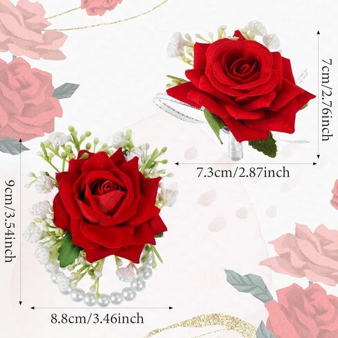 2 قطعة مجموعة الصدار الوردة الحمراء لؤلؤة اليد زهرة المعصم الصدار لحفل الزفاف حفلة العودة للوطن حفل الذكرى السنوية حفلة موسيقية زهرة الصدار الزفاف وصيفه الشرف النساء in Kuwait