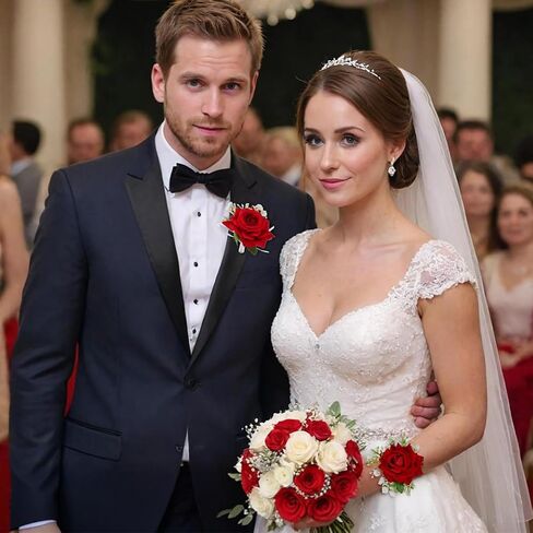 2 قطعة مجموعة الصدار الوردة الحمراء لؤلؤة اليد زهرة المعصم الصدار لحفل الزفاف حفلة العودة للوطن حفل الذكرى السنوية حفلة موسيقية زهرة الصدار الزفاف وصيفه الشرف النساء in Kuwait