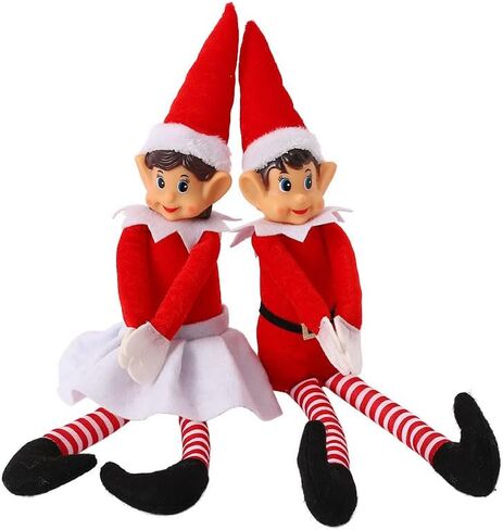 PageebO Elf زينة عيد الميلاد، قطعتان مقاس 40.64 سم باللونين الأحمر والأبيض المشاغب للأولاد والبنات الجان لتزيين شجرة عيد الميلاد، هدايا دمية لطيفة في الأماكن المغلقة أو الهواء الطلق، ديكور عيد الميلاد للعام الجديد in Kuwait