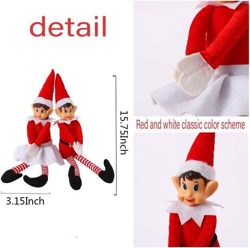 PageebO Elf زينة عيد الميلاد، قطعتان مقاس 40.64 سم باللونين الأحمر والأبيض المشاغب للأولاد والبنات الجان لتزيين شجرة عيد الميلاد، هدايا دمية لطيفة في الأماكن المغلقة أو الهواء الطلق، ديكور عيد الميلاد للعام الجديد in Kuwait