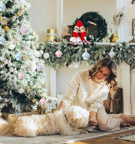 PageebO Elf زينة عيد الميلاد، قطعتان مقاس 40.64 سم باللونين الأحمر والأبيض المشاغب للأولاد والبنات الجان لتزيين شجرة عيد الميلاد، هدايا دمية لطيفة في الأماكن المغلقة أو الهواء الطلق، ديكور عيد الميلاد للعام الجديد in Kuwait