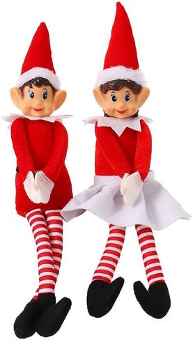 PageebO Elf زينة عيد الميلاد، قطعتان مقاس 40.64 سم باللونين الأحمر والأبيض المشاغب للأولاد والبنات الجان لتزيين شجرة عيد الميلاد، هدايا دمية لطيفة في الأماكن المغلقة أو الهواء الطلق، ديكور عيد الميلاد للعام الجديد in Kuwait
